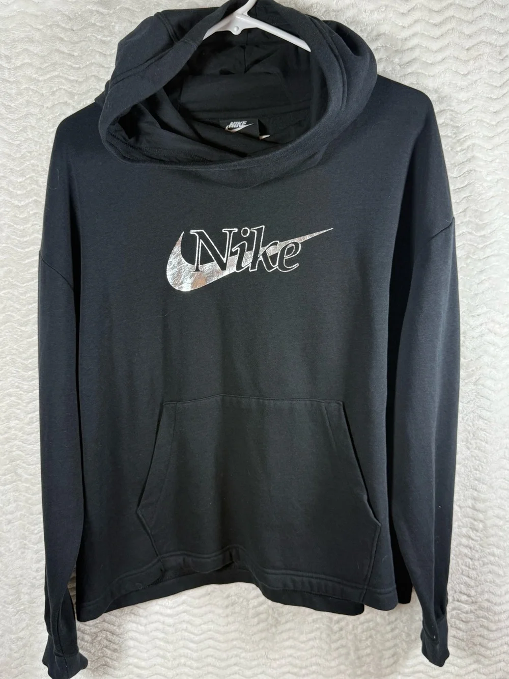 Nike Rally Women’s Black Hooded Sweatshirt with Metallic Logo